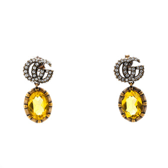 Gucci Double G Round Drop Earrings Metal with Crystals