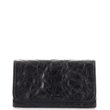 Saint Laurent Niki Flap Wallet Matelasse Chevron Leather Long