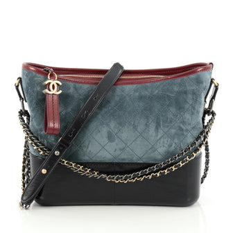 Chanel Blue Quilted Suede and Leather Medium Gabrielle Hobo Bag
