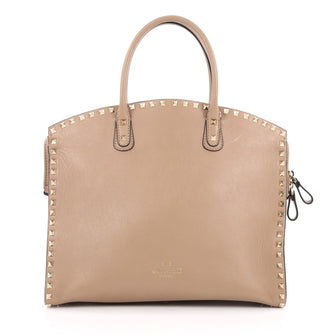 Valentino Rockstud Convertible Dome Tote Leather Neutral