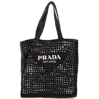 Prada Triangle Logo Open Tote Raffia