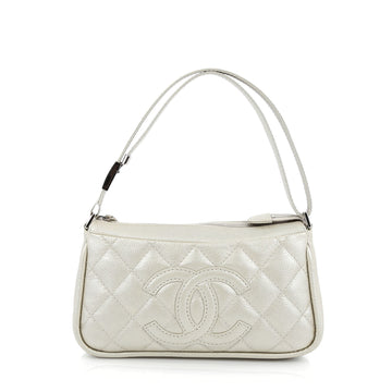 Chanel CC Timeless Pocket Shoulder Bag Quilted Caviar Small White