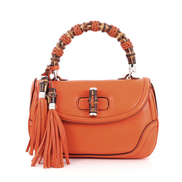Gucci New Bamboo Convertible Top Handle Bag Leather Medium Orange