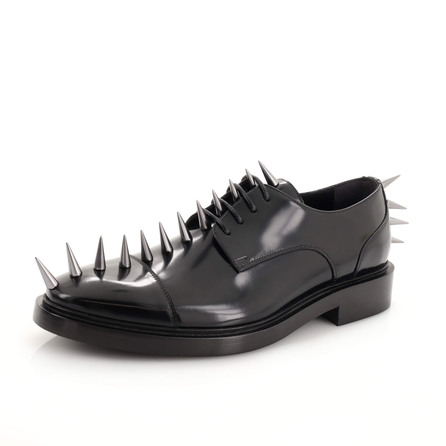 Balenciaga Men's Spiked Lace Up Derby Shoes Leather Black 1927721