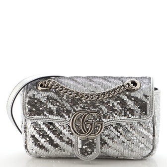 Gucci GG Marmont Flap Bag Diagonal Quilted Sequins Mini