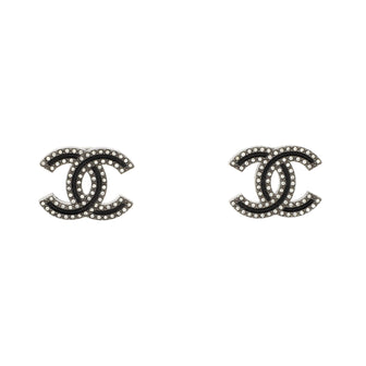 Chanel CC Stud Earrings Metal with Crystals and Resin