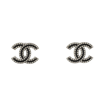 Chanel CC Stud Earrings Metal with Crystals and Resin