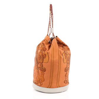 Hermes Soie Cool Handbag Printed Silk and Calfskin Medium Orange