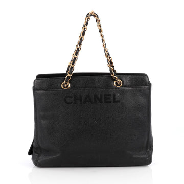Chanel Vintage Logo Chain Tote Caviar Medium Black 1928201