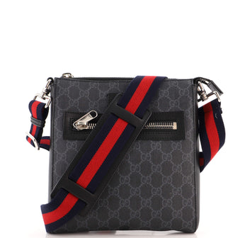 Gucci Web Strap Front Zip Messenger Bag GG Coated Canvas Small