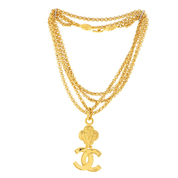 Chanel Vintage Clover Pendant Necklace Metal