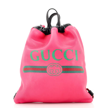 Gucci Logo Drawstring Backpack Printed Leather Medium