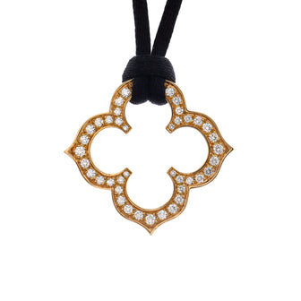 Cartier Quatrefoil Pendant Necklace 18K Yellow Gold with Diamonds and Satin