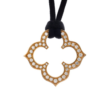 Cartier Quatrefoil Pendant Necklace 18K Yellow Gold with Diamonds and Satin