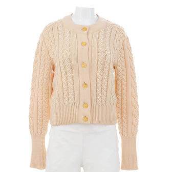 Chanel Women's Cable Knit Cardigan Wool with Faux Pearls