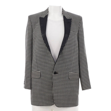 Saint Laurent Women's Houndstooth Single Button Blazer Wool with Leather
