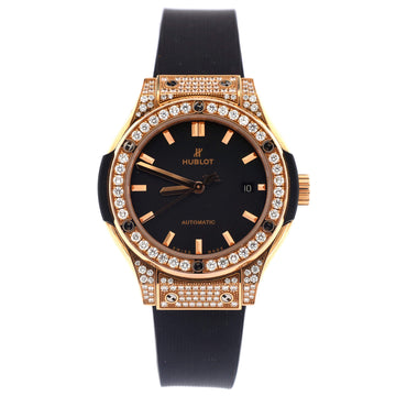 Hublot Classic Fusion Chronograph King Automatic Watch Rose Gold and Rubber with Diamond Bezel and Lugs 33