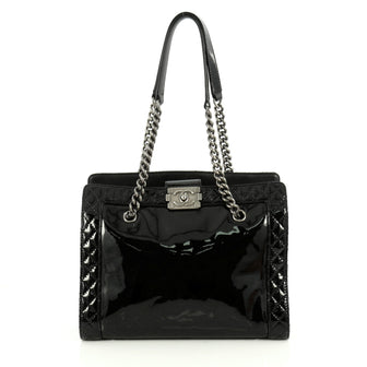 Chanel Reverso Boy Chain Tote Patent Medium Black 1928301