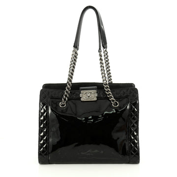 Chanel Reverso Boy Chain Tote Patent Medium Black 1928301