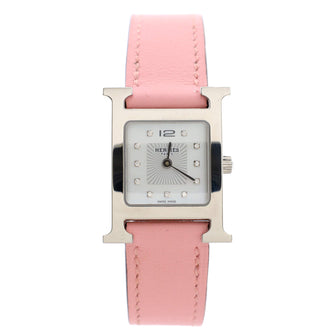 Hermes Heure H Quartz Watch Stainless Steel and Leather with Diamond Markers and Mother of Pearl 21