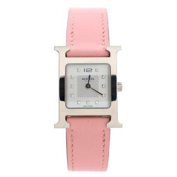 Hermes Heure H Quartz Watch Stainless Steel and Leather with Diamond Markers and Mother of Pearl 21