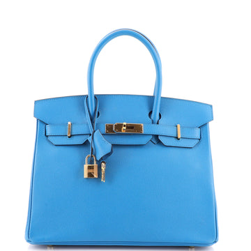Hermes Birkin Handbag Blue Epsom with Gold Hardware 30