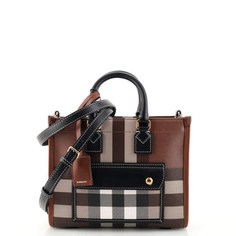 Burberry Freya Shopping Tote Check Canvas with Leather Mini