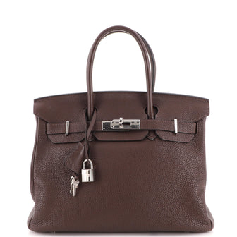 Hermes Birkin Handbag Chocolate Togo with Palladium Hardware 30 Brown