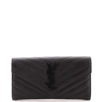 Saint Laurent Classic Monogram Flap Wallet Matelasse Chevron Leather Large