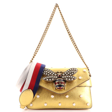 Gucci Broadway Pearly Bee Shoulder Bag Embellished Leather Mini