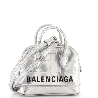 Balenciaga Logo Ville Bag Crocodile Embossed Leather Nano