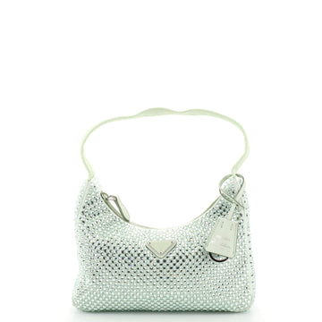 Prada Re-Edition 2000 Hobo Crystal Embellished Satin Mini