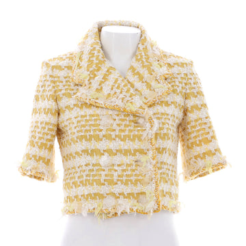 Chanel Women's Button Up Double Pocket Cropped Sleeve Jacket Tweed Blend