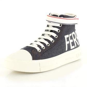 Salvatore Ferragamo Men's Logo Lace Up High-Top Sneakers Denim