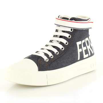 Salvatore Ferragamo Men's Logo Lace Up High-Top Sneakers Denim