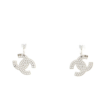Chanel CC Drop Hoop Earrings Perforated Metal
