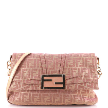 Fendi Mia Flap Crossbody Bag Glitter Zucca Canvas Medium