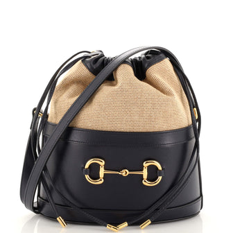 Gucci Horsebit 1955 Bucket Crossbody Bag Leather and Canvas Small