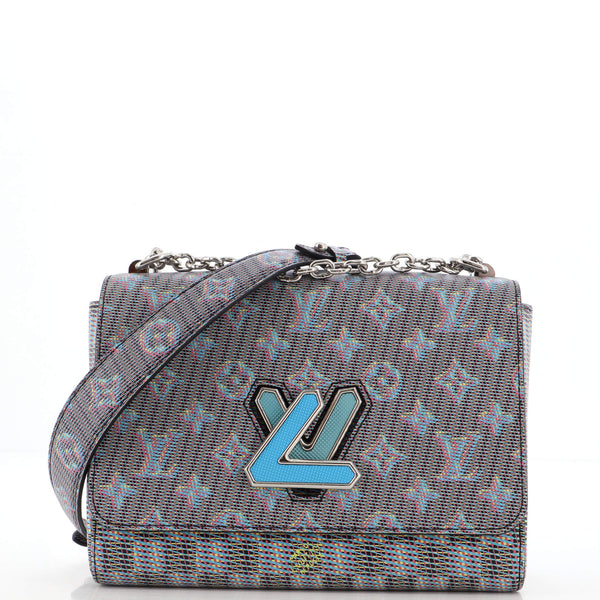 Louis Vuitton Blue Damier Monogram Pop Twist MM Grey Leather Cloth