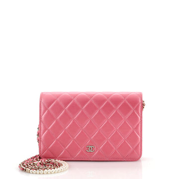 Chanel Pearl Strap Wallet on Chain Quilted Iridescent Lambskin