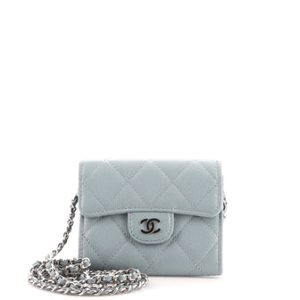 Classic Flap Card Holder on Chain Quilted Caviar Mini