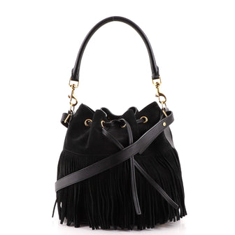 Saint Laurent Fringe Emmanuelle Bucket Bag Suede Medium