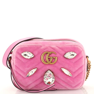 Gucci GG Marmont Shoulder Bag Crystal Embellished Matelasse Velvet Mini