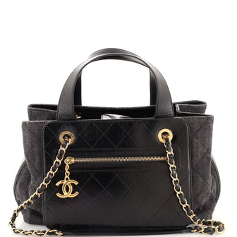 Chanel Shopping Tote Quilted Denim with Stitched Calfskin Medium