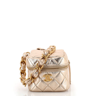 Chanel CC Cube Zip Clutch with Chain Handle Quilted Lambskin