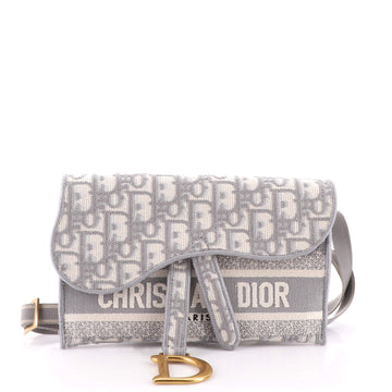 Christian Dior Saddle Slim Belt Pouch Logo Embroidered Oblique Canvas