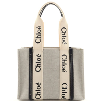 Chloe Woody Tote Canvas with Leather Medium