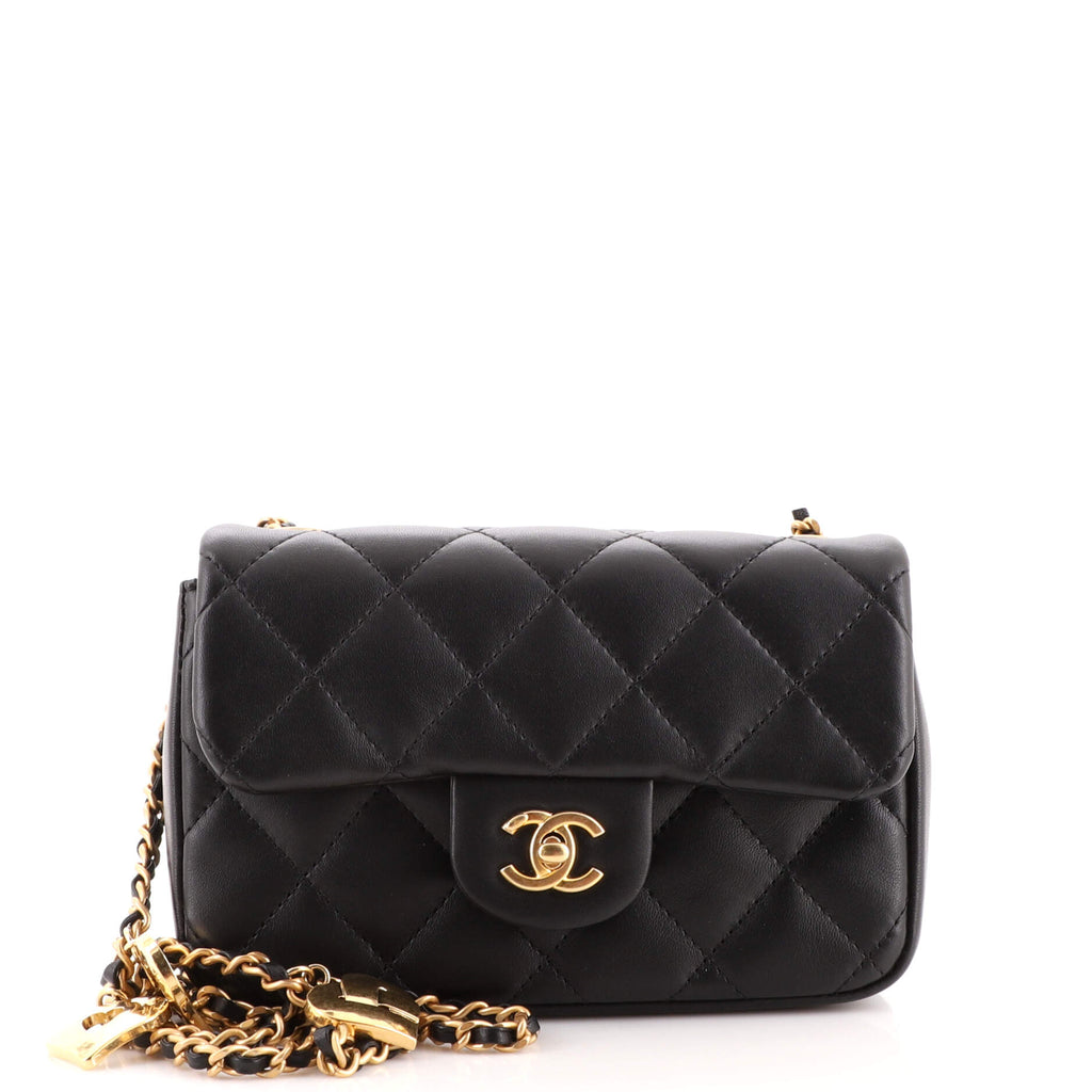 Chanel Heart Charms Flap Bag Quilted Lambskin Mini Black 192969415