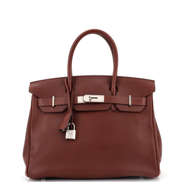 Hermes Birkin Handbag Brown Swift with Palladium Hardware 30