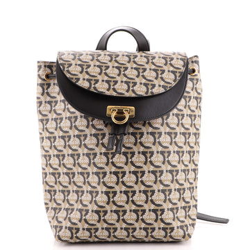 Salvatore Ferragamo Gancini Flap Drawstring Backpack Gancini Jacquard with Leather Medium